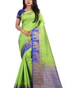 green woven silk blend saree with blouse