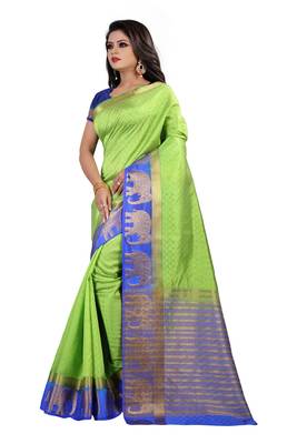 green woven silk blend saree with blouse 2
