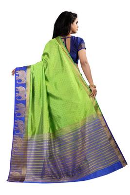 green woven silk blend saree with blouse 3