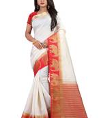white woven silk blend saree with blouse