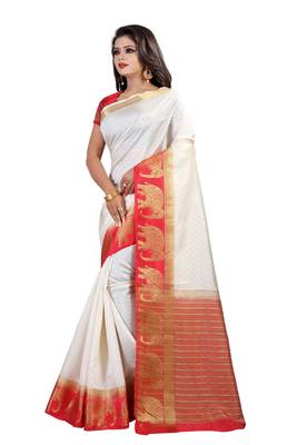 white woven silk blend saree with blouse 2
