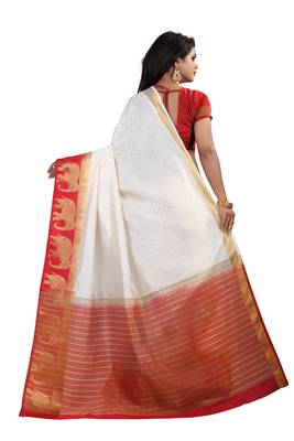 white woven silk blend saree with blouse 3