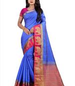 blue woven silk blend saree with blouse