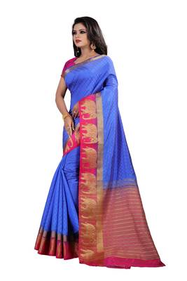 blue woven silk blend saree with blouse 2