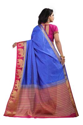 blue woven silk blend saree with blouse 3