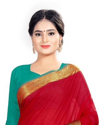 Red woven silk saree with blouse 4