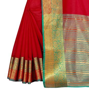 Red woven silk saree with blouse 5