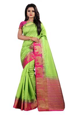 green woven silk blend saree with blouse 1