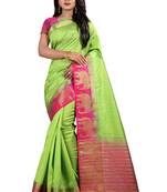 green woven silk blend saree with blouse