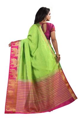 green woven silk blend saree with blouse 3