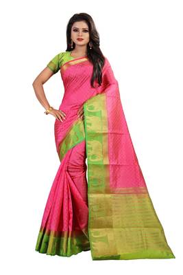 pink woven silk blend saree with blouse 1