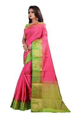 pink woven silk blend saree with blouse 2