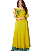 Parrot Green Rayon Slub Anarkali Kurti