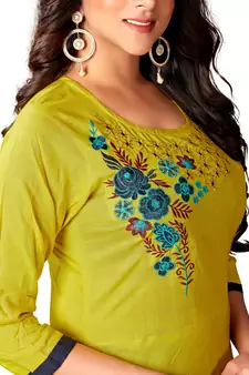 Parrot Green Rayon Slub Anarkali Kurti
