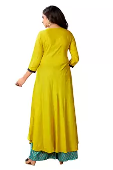 Parrot Green Rayon Slub Anarkali Kurti