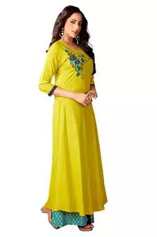 Parrot Green Rayon Slub Anarkali Kurti