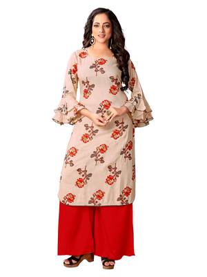 Beige Rayon Slub Straight Kurta 1