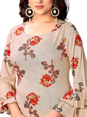 Beige Rayon Slub Straight Kurta 2