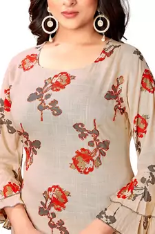 Beige Rayon Slub Straight Kurta
