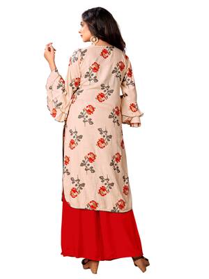 Beige Rayon Slub Straight Kurta 3