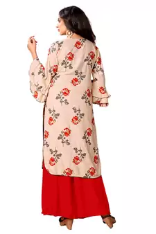 Beige Rayon Slub Straight Kurta
