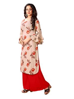 Beige Rayon Slub Straight Kurta 4