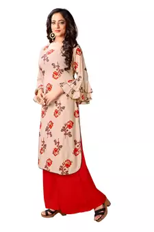 Beige Rayon Slub Straight Kurta