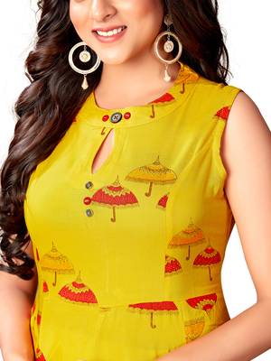 kimisha Women's Mustard Rayon Printed Anarkali Kurti 2