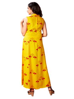 kimisha Women's Mustard Rayon Printed Anarkali Kurti 3