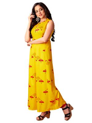 kimisha Women's Mustard Rayon Printed Anarkali Kurti 4