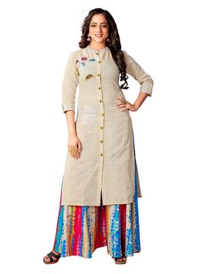 Kimisha Women's Beige Cotton Flex Straight Kurti 1