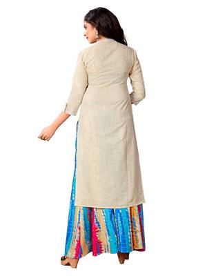 Kimisha Women's Beige Cotton Flex Straight Kurti 3