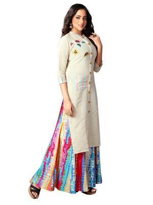 Kimisha Women's Beige Cotton Flex Straight Kurti 4