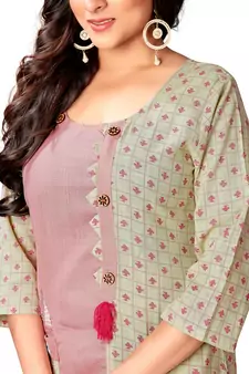 Baby Pink & Off White Cotton Slub Straight Kurti