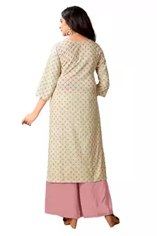 Baby Pink & Off White Cotton Slub Straight Kurti