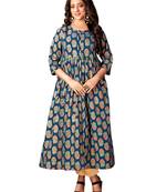 Navy Blue Cotton Foil Print Anarkali Kurti