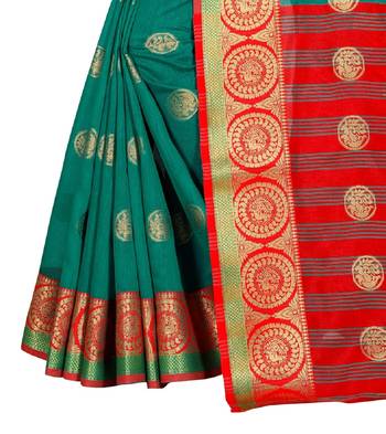 Green woven silk saree with blouse 5