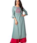 Sea Green Rayon Embroidered A Line Kurti