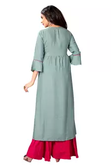 Sea Green Rayon Embroidered A Line Kurti