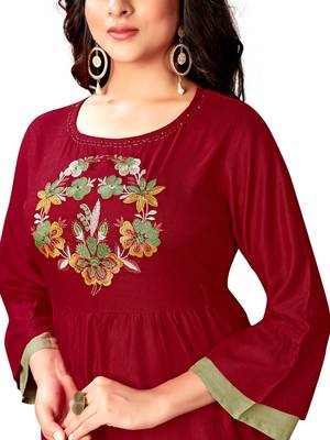 Maroon Rayon Embroidered Straight Kurti 2