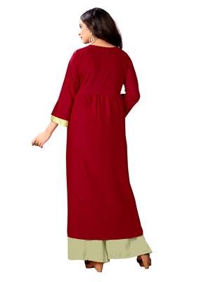 Maroon Rayon Embroidered Straight Kurti 3