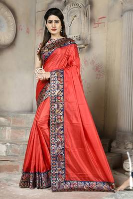 Red woven silk blend saree with blouse 1