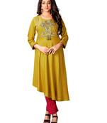 Kimisha Mahendi Green & Red Cotton Slub A Line Kurta With Plazzo Set