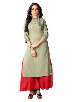 Mehndi Green Rayon Embroidered Straight Kurti 1