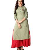 Mehndi Green Rayon Embroidered Straight Kurti