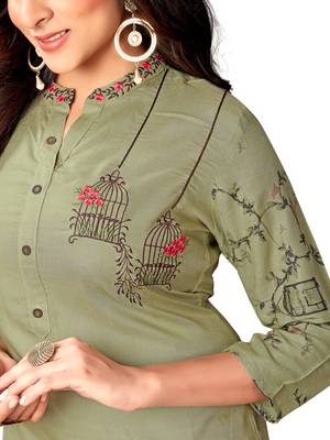 Mehndi Green Rayon Embroidered Straight Kurti 2