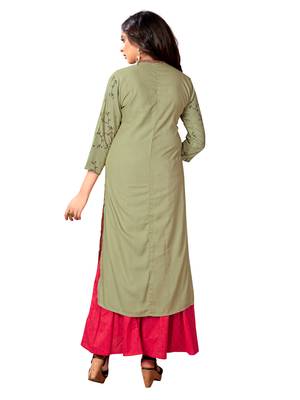 Mehndi Green Rayon Embroidered Straight Kurti 3