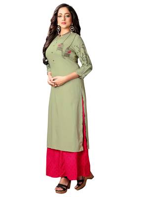 Mehndi Green Rayon Embroidered Straight Kurti 4