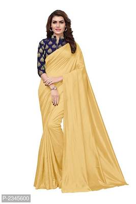 Cream Plain silk blend saree with blouse 1