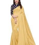 Cream Plain silk blend saree with blouse